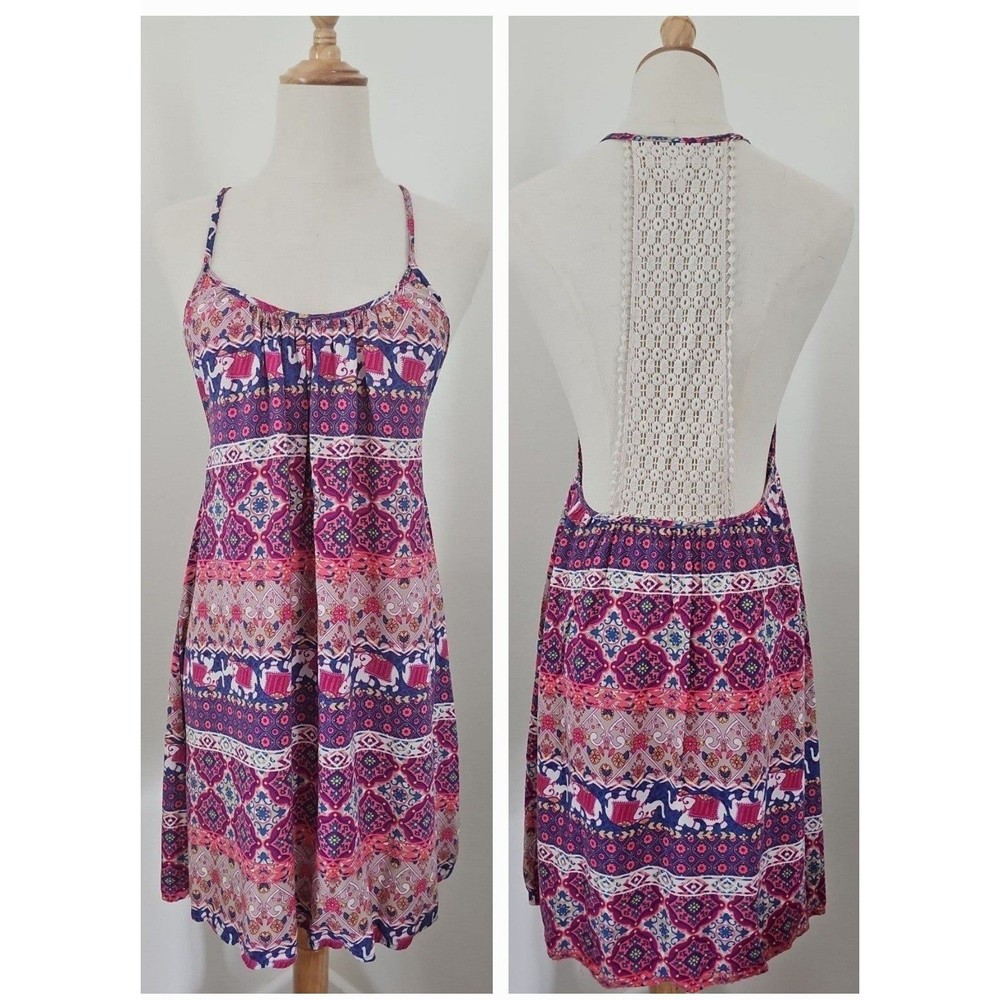 Cover Up Mini Dress Tank Tunic Crochet Back Medium